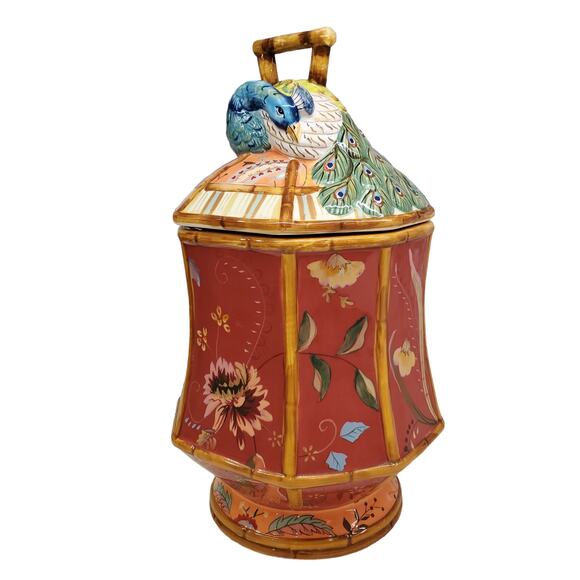 Tracy Porter Artesian Road Collection Hand Painted Peacock Cookie Jar 4807120 - Picture 5 of 16